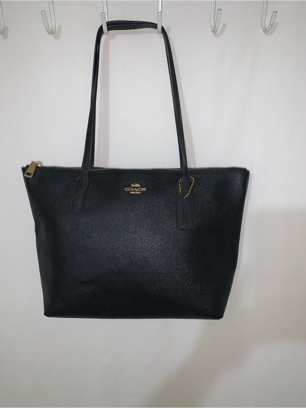 Coach Crossgrain Leather Zip Top Tote Bag Purse Handbag In Black